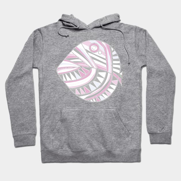 Mazipoodles New Fish Head Leaf White Gray Dusty Pink Distressed Hoodie by Mazipoodles